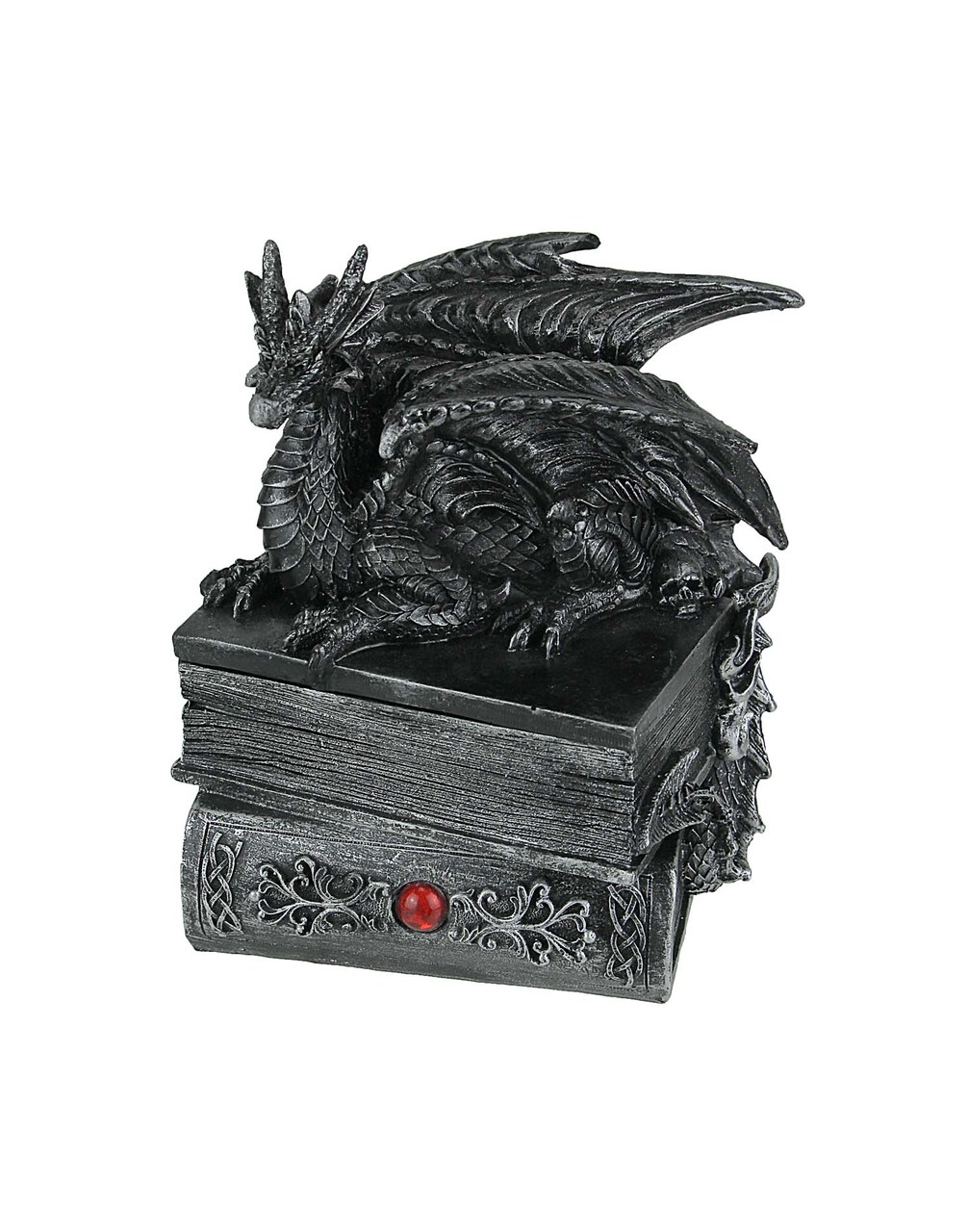 Guardian of Bibliophiles Stone Finish Dragon on Books Trinket Box